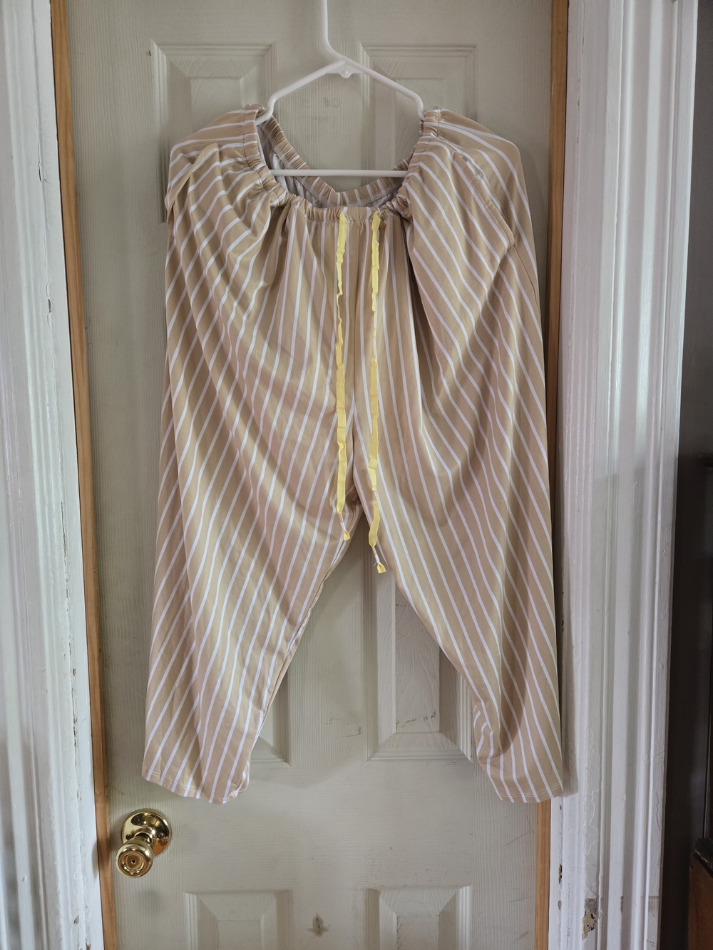 Cuddl Duds Beige and White Striped PJ Set